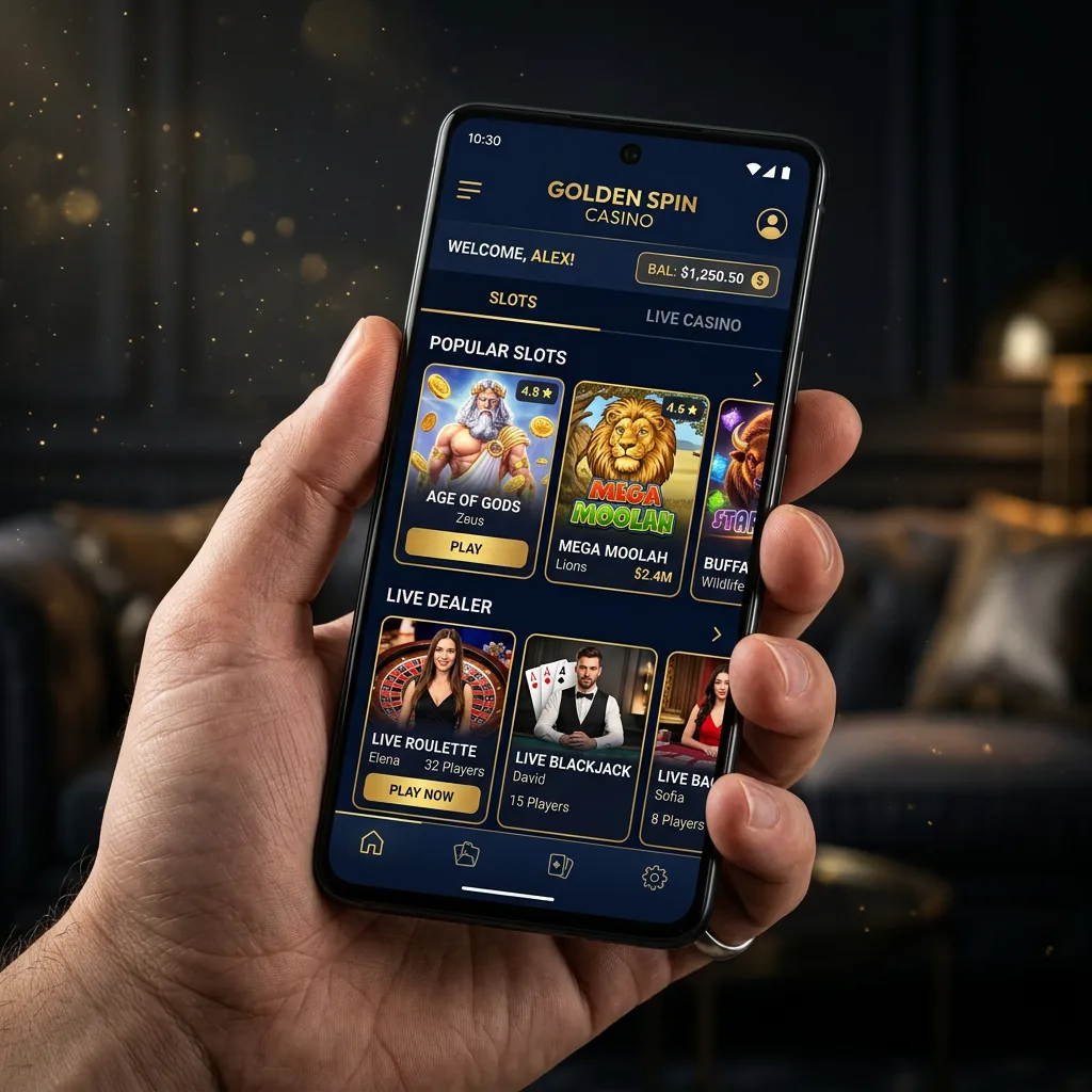Smartphone exibindo o app Campeonbet com slots e cassino ao vivo na tela