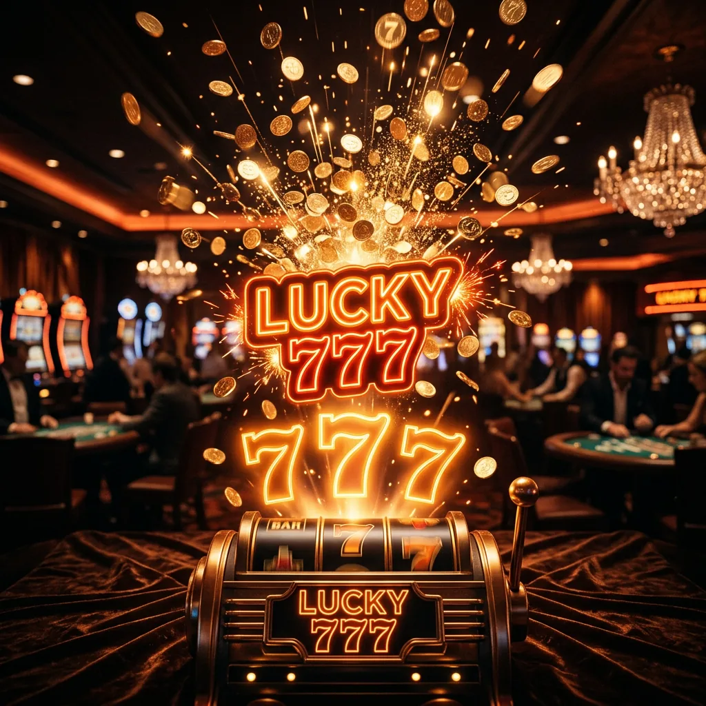 Slot machine Lucky 777 com moedas de ouro voando em cassino