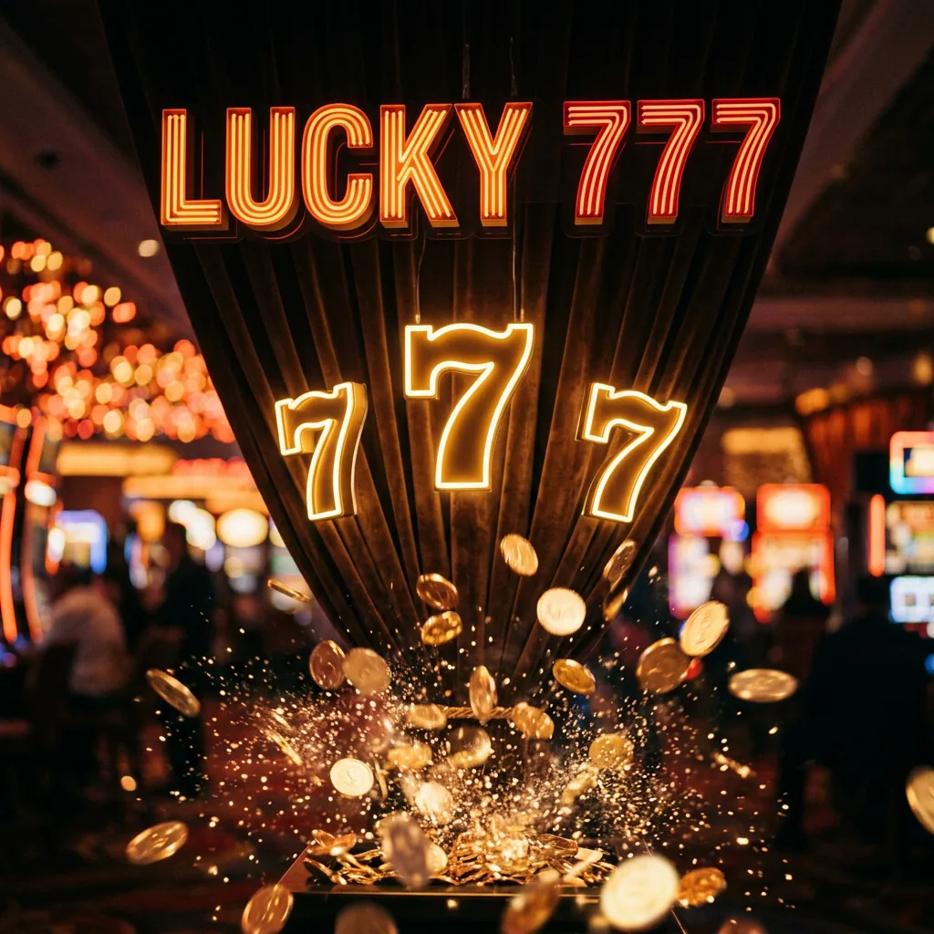Slot machine Lucky 777 com moedas de ouro voando — slots clássicos Campeonbet