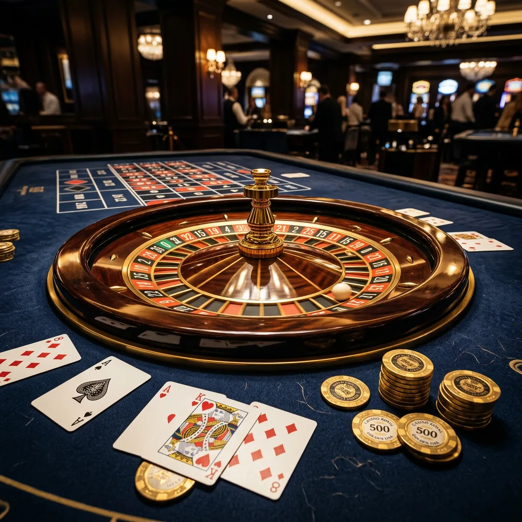Mesa de roleta com fichas e cartas — table games Campeonbet