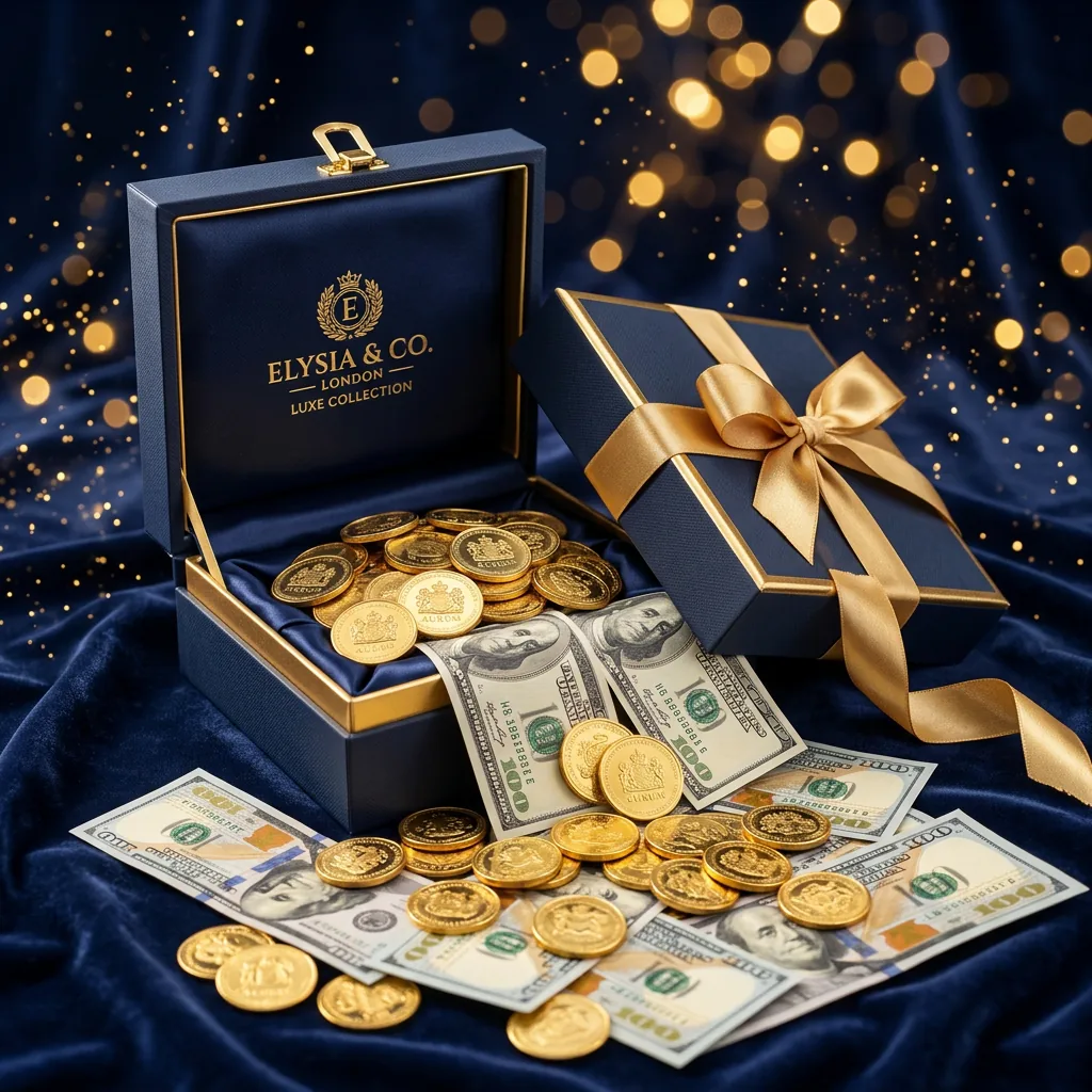 Caixa azul VIP com moedas de ouro e notas — slots exclusivos Campeonbet